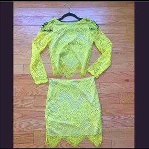 NWOT yellow Lace Two Piece Set; Size S